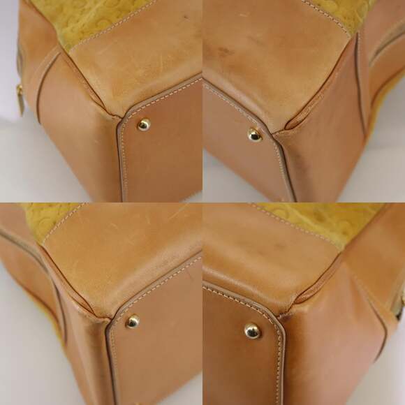 CELINE C Macadam Canvas Hand Bag Suede Leather Yellow Gold - Picture 10 of 13